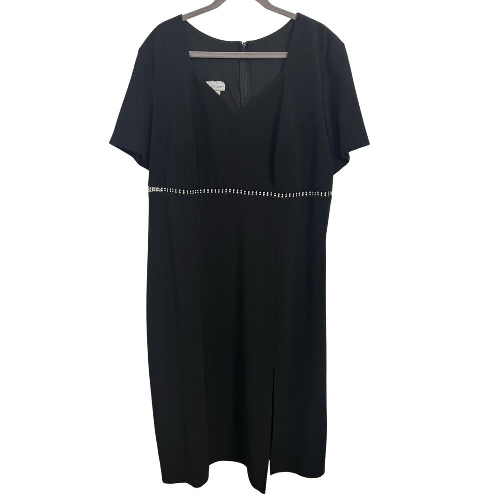 Vtg 90s Betsy & Adam Black Empire Waist Rhinestone Crepe Midi Dress Size XL 1X